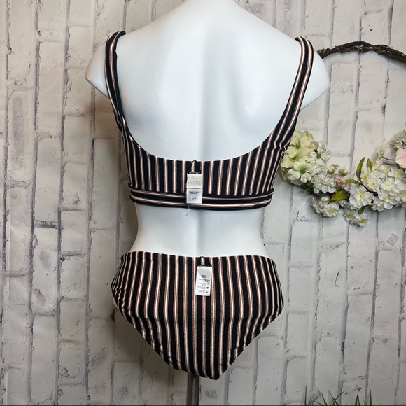 Space Bikini Miller bronze metallic Horizon Stripe La Jolla swimsuit Set - Picture 4 of 7